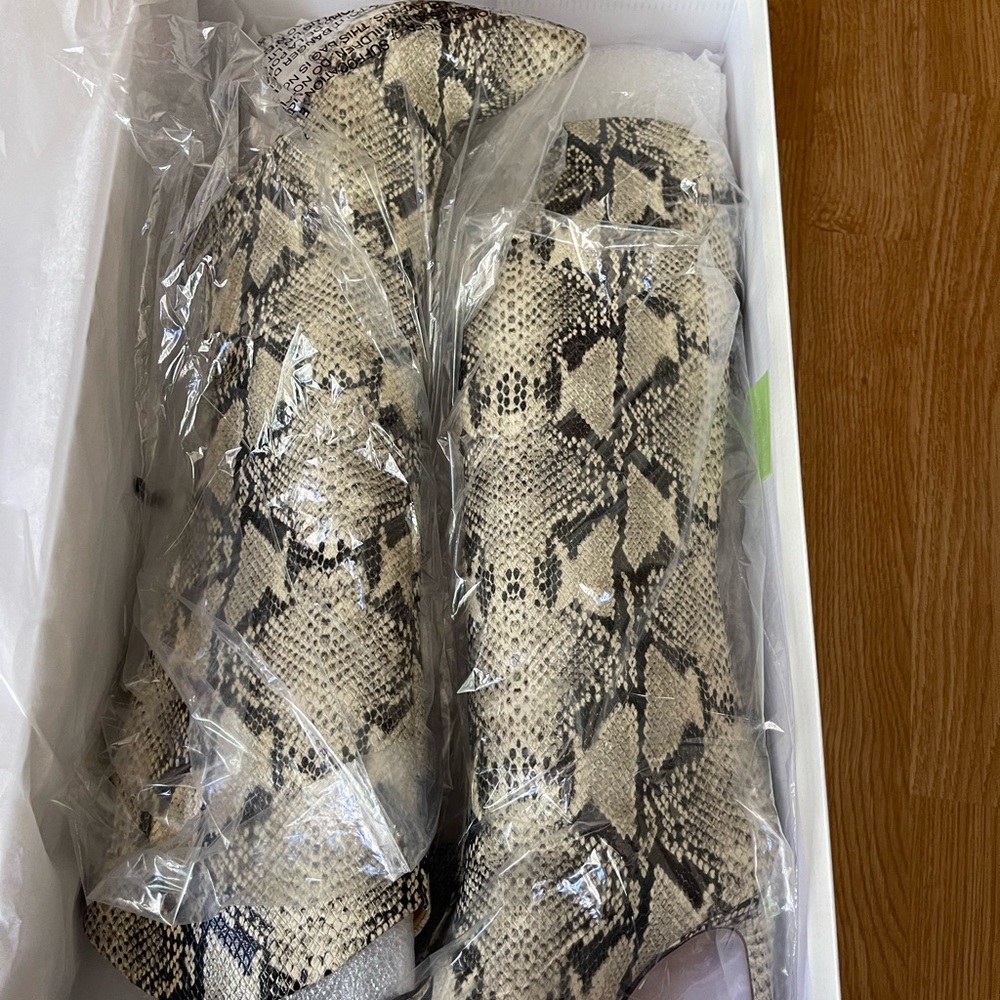 Snake Print Knee-High Boots - Neutral Tones